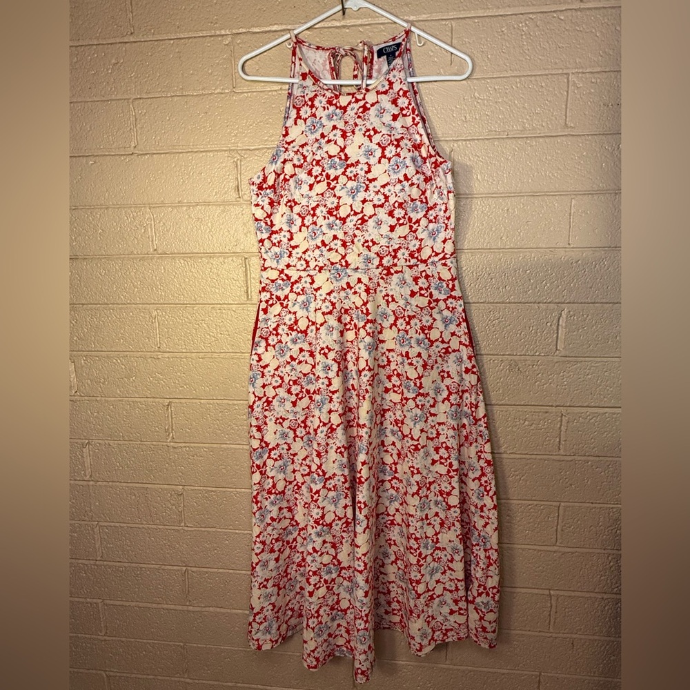 Chaps Red and White Floral Midi Dress